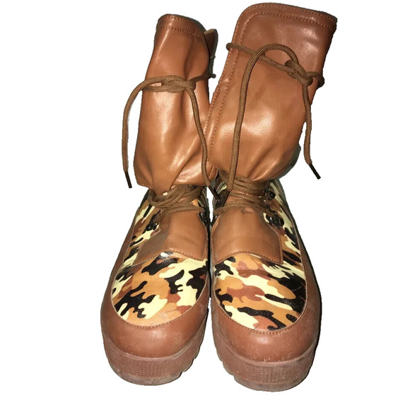 CAPE ROBBIN WOMEN'S NUNCA ROUND TOE LUG PLATFORM COMBAT BOOTS CAMO BROWN 10 - Picture 7 of 14